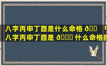 八字丙申丁酉是什么命格 🐠 「八字丙申丁酉是 💐 什么命格的」